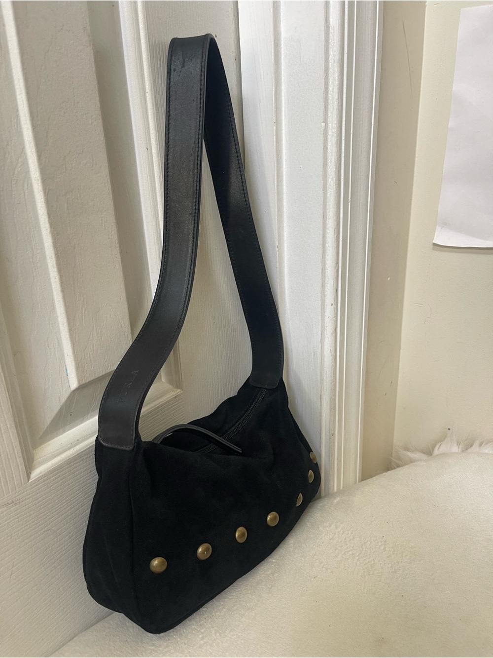 Furla Rare Black mini Suede Shoulder Bag with Brass Studs - Picture 10 of 16